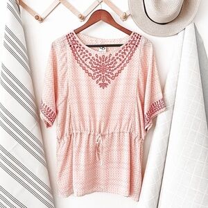 Anthropologie One September Embroidered Tie Waist Blouse